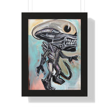 Load image into Gallery viewer, Disco Alien by Brian Carter Framed Matte Print in Black Frame with Acrylic Cover